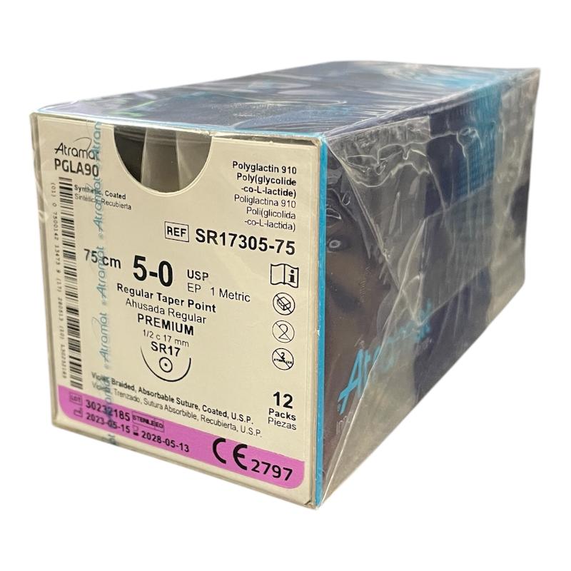 PGLA90 Поліглактин 910 плетений, фіолетова, розсмоктується, USP 5-0 (EP1) з колючою голкою 17мм, 1/2 кола, довж. нитки 75см